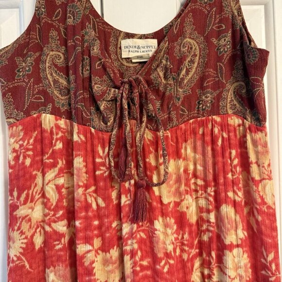 Denim & Supply Ralph Lauren Red Boho Tiered Maxi Dress Small - Picture 5 of 14